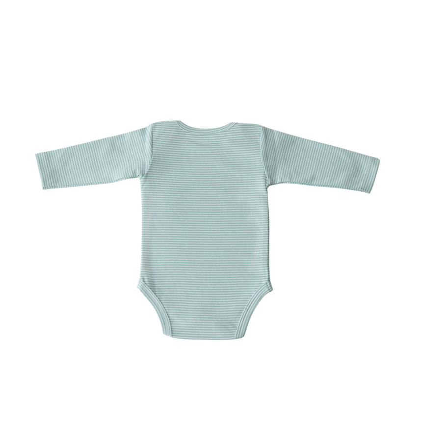 Body com gola americana e manga longa listrado verde