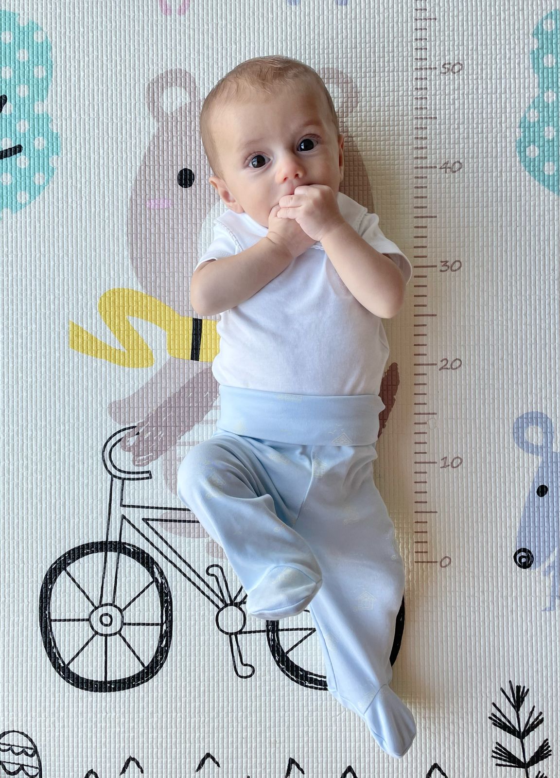 Calça com Cós Alto e com pé Hut Azul Bebe