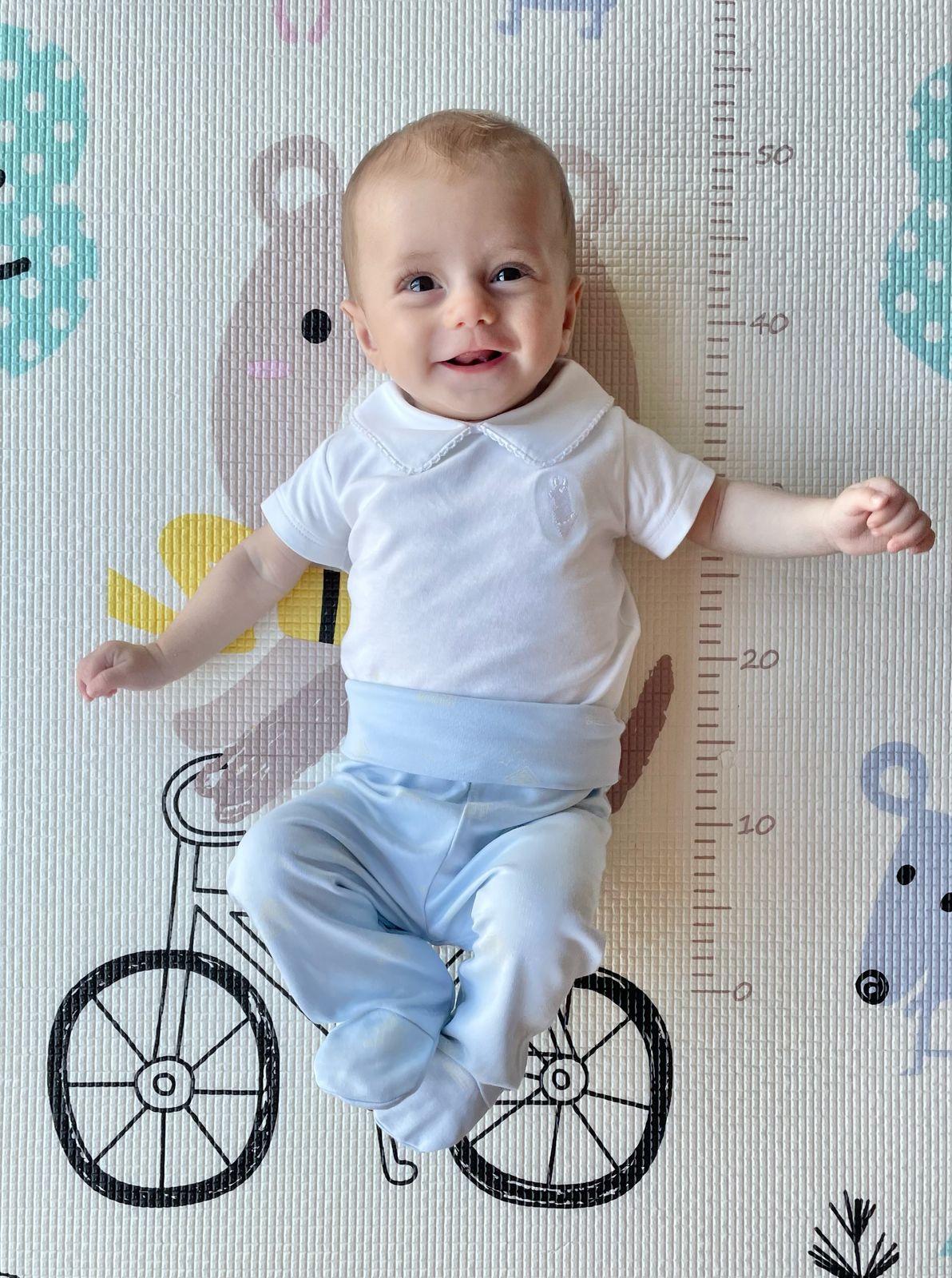 Calça com Cós Alto e com pé Hut Azul Bebe