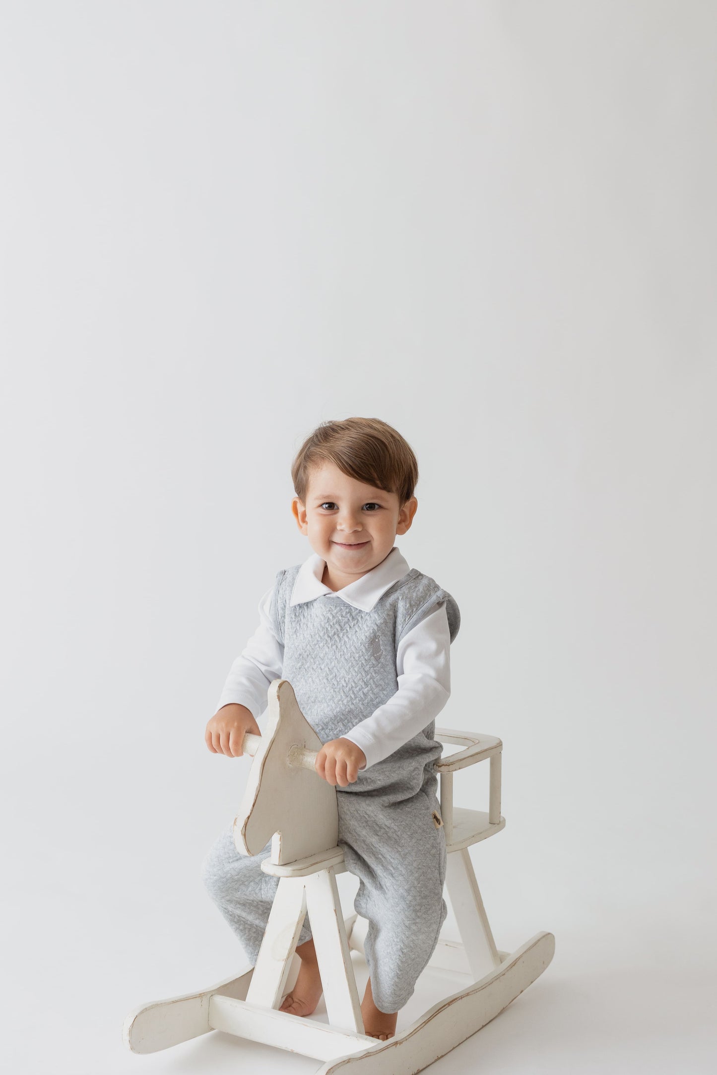 Body Branco Manga Longa com Gola Polo e botões