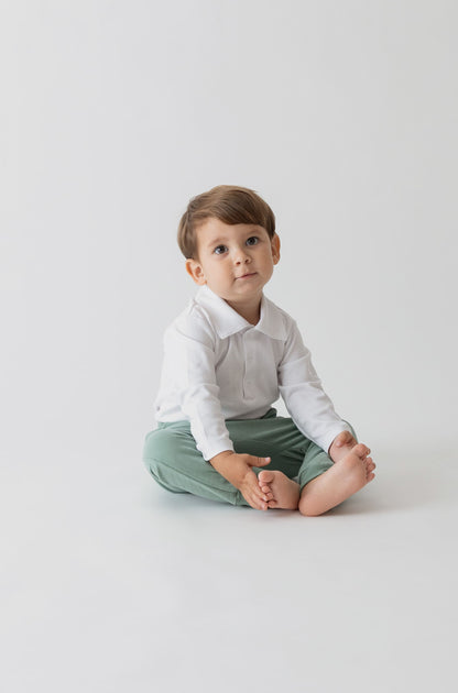 Body Branco Manga Longa com Gola Polo e botões