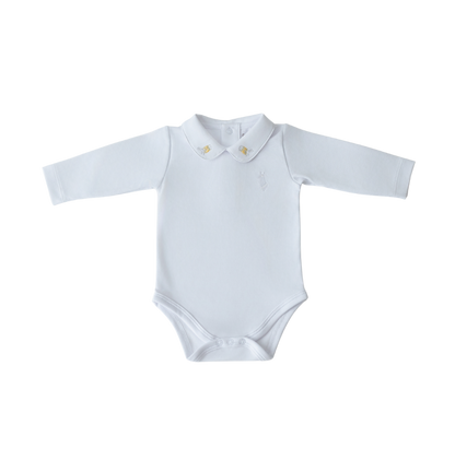 Body Branco Manga Longa com Gola Bebe com bordado de pássaro