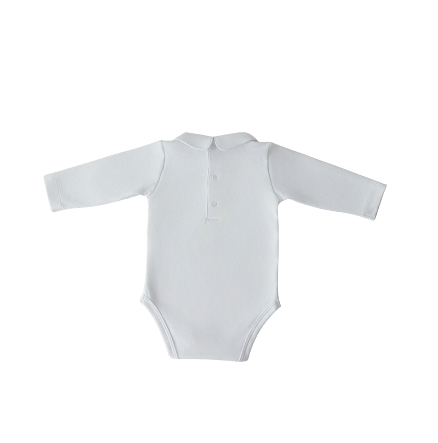 Body Branco Manga Longa com Gola Bebe com bordado de pássaro