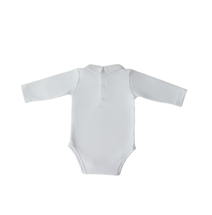 Body Branco Manga Longa com Gola Bebe com bordado de pássaro
