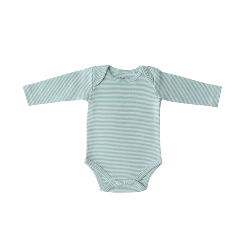 Body com gola americana e manga longa listrado verde