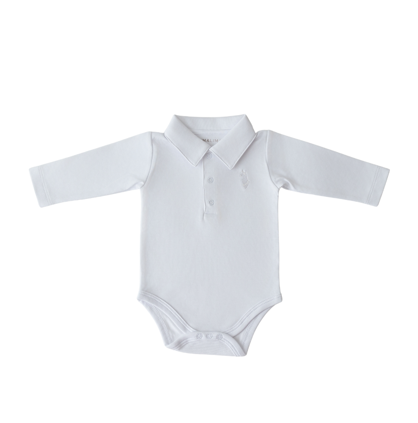 Body Branco Manga Longa com Gola Polo e botões