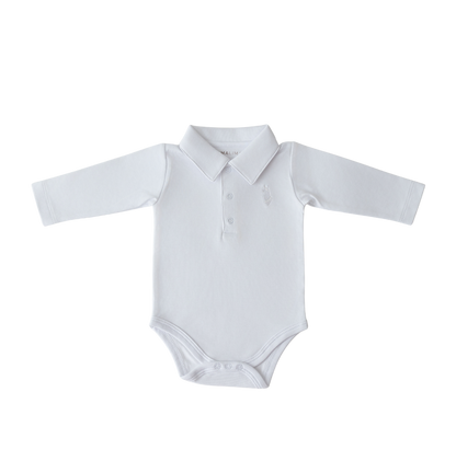 Body Branco Manga Longa com Gola Polo e botões