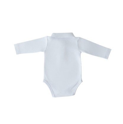 Body Branco Manga Longa com Gola Polo e botões