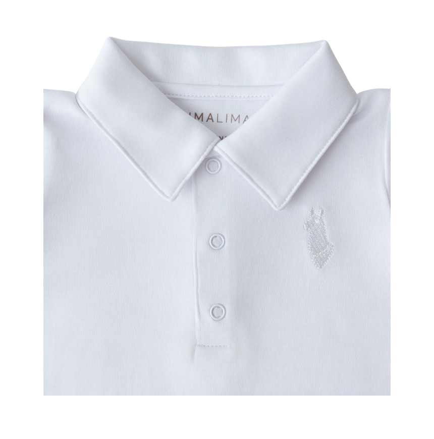 Body Branco Manga Longa com Gola Polo e botões