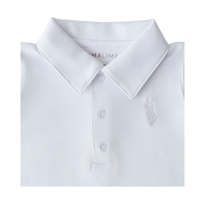 Body Branco Manga Longa com Gola Polo e botões