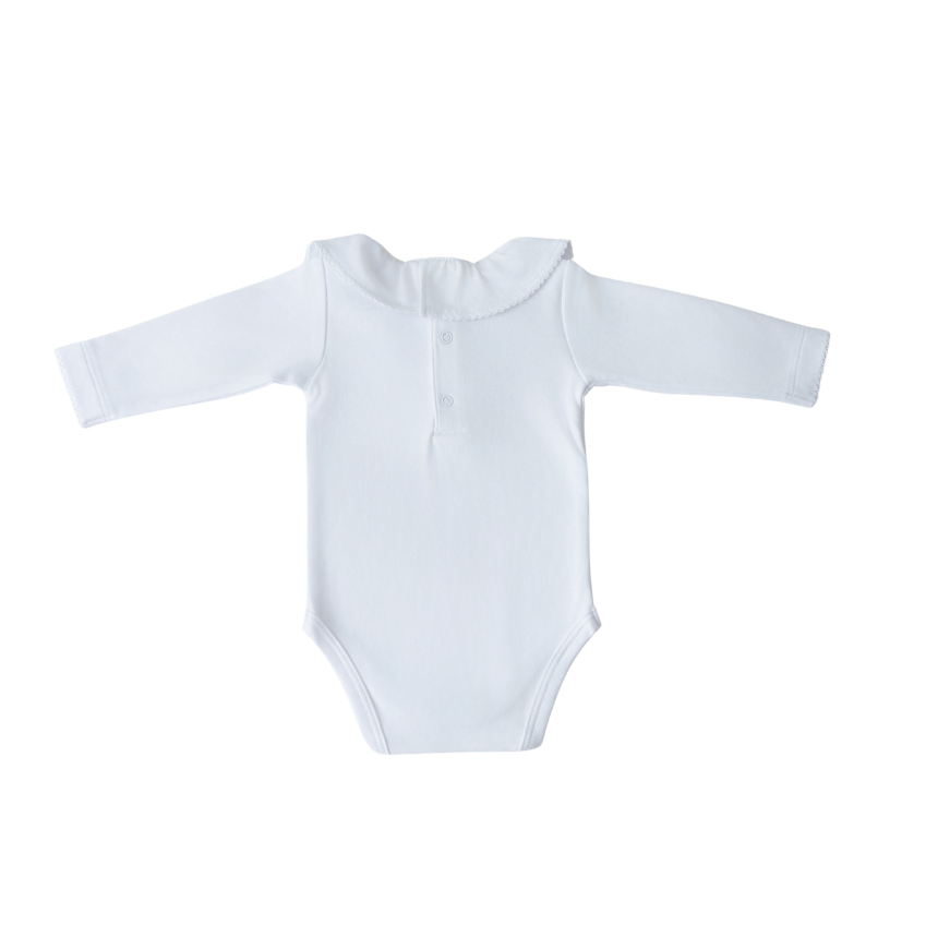 Body Manga Longa com Gola Babado Branco