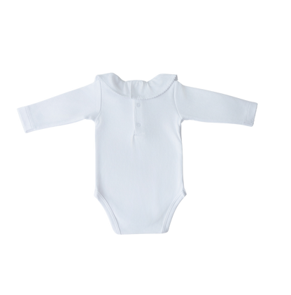 Body Manga Longa com Gola Babado Branco