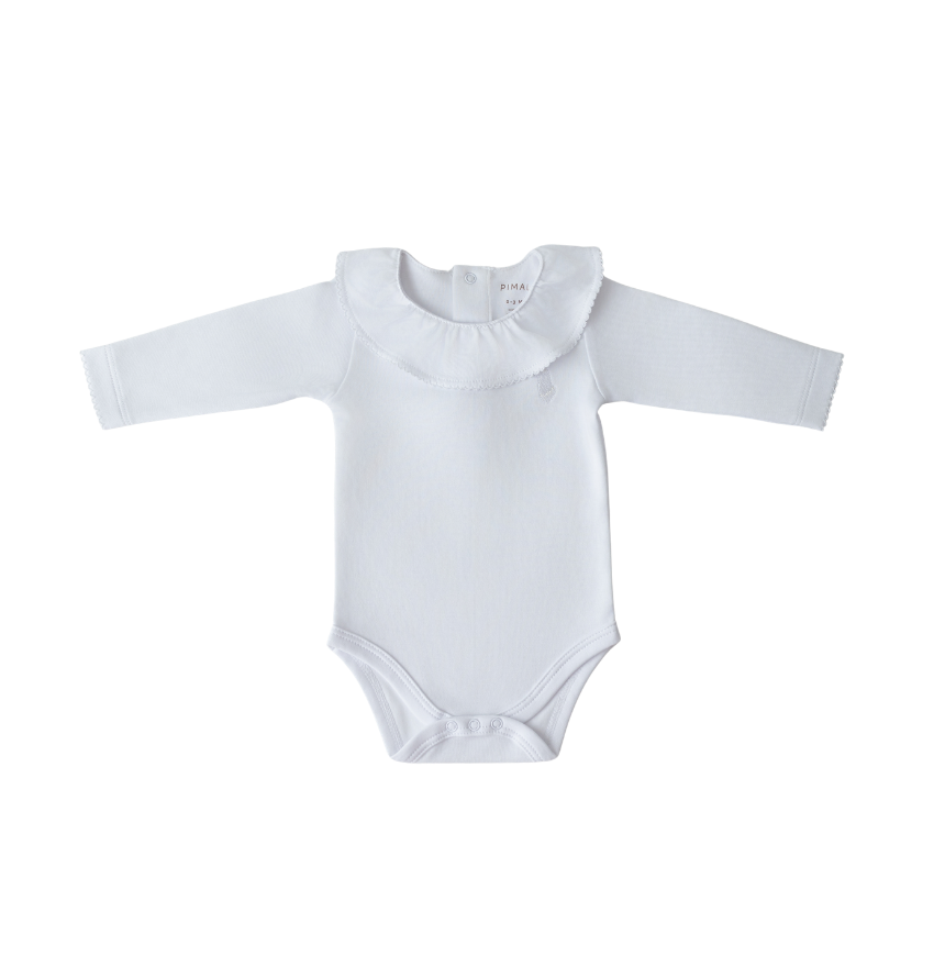 Body Manga Longa com Gola Babado Branco