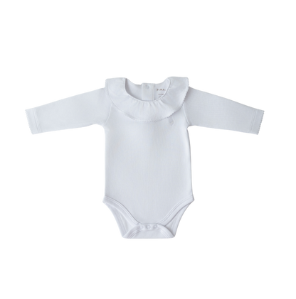 Body Manga Longa com Gola Babado Branco